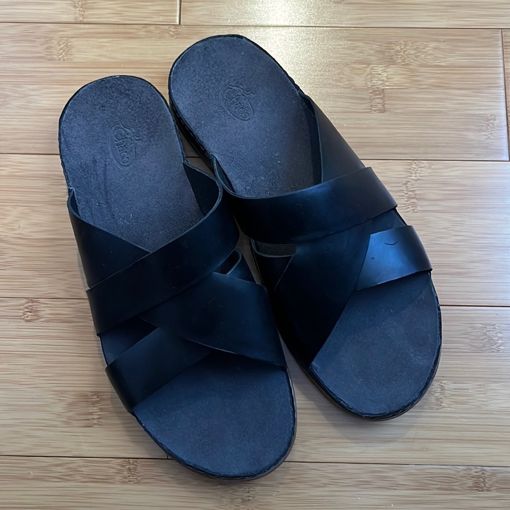 Black Leather Chaco Sandals